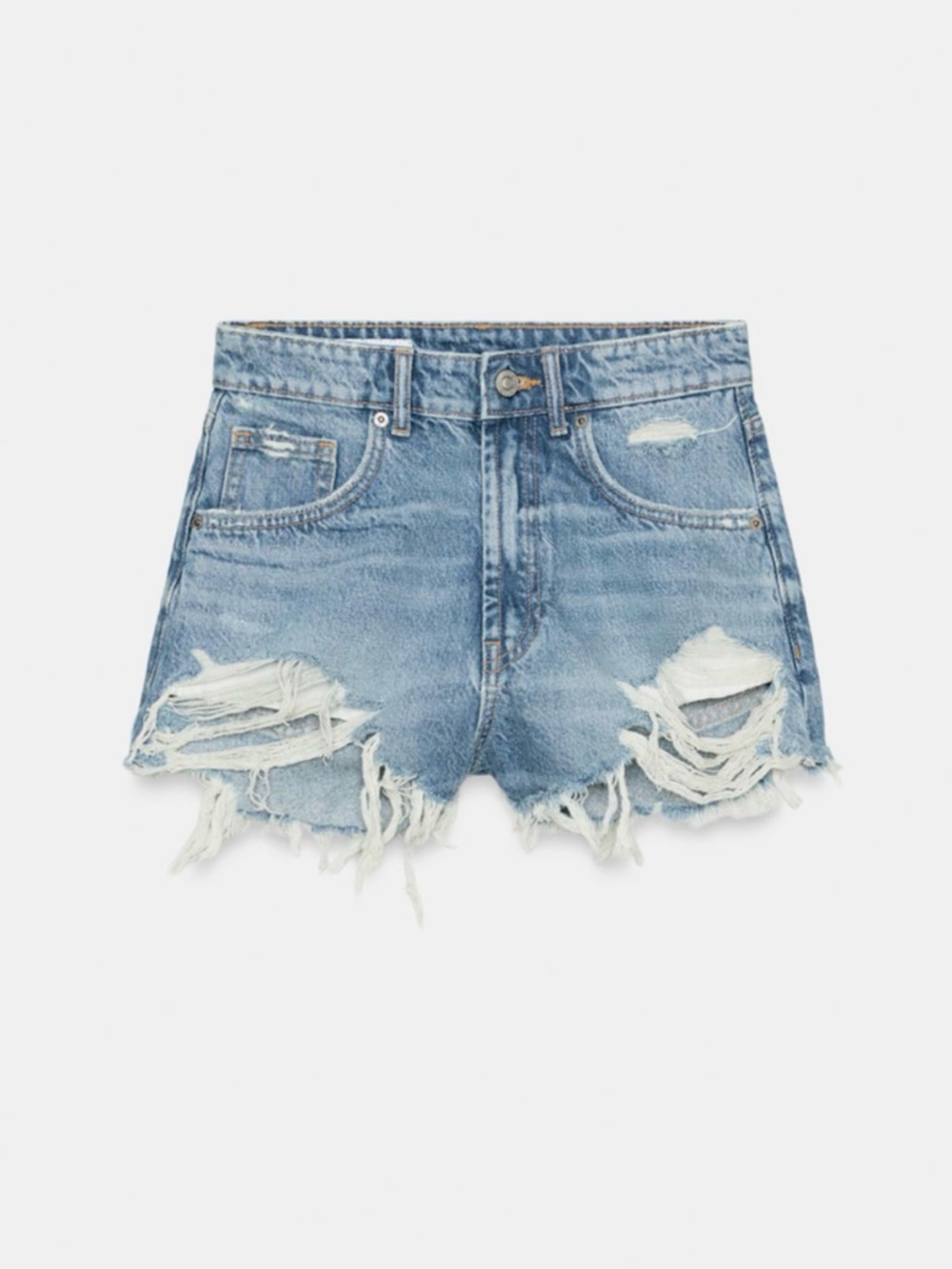 Zara Light Blue Distressed Denim Cutoff Shorts